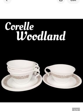 4 Vintage corelle corning woodland brown open handle mugs & saucers